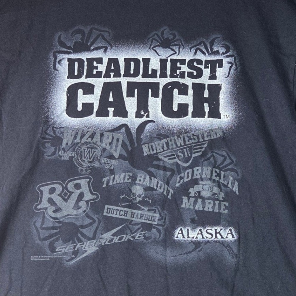 Gildan Deadliest Catch T-Shirt Mens XL Black Discovery Channel Alaska Boats 2011
